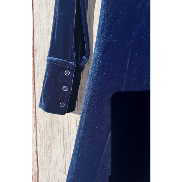 THOMO Dress Knee Length Vintage Velvet Snap Front Western Fair Witchy Goth L - Picture 4 of 7